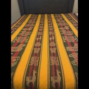 Traditional Peruvian Andean Pattern Woven Manta Yellow Green Red Textile Llamas